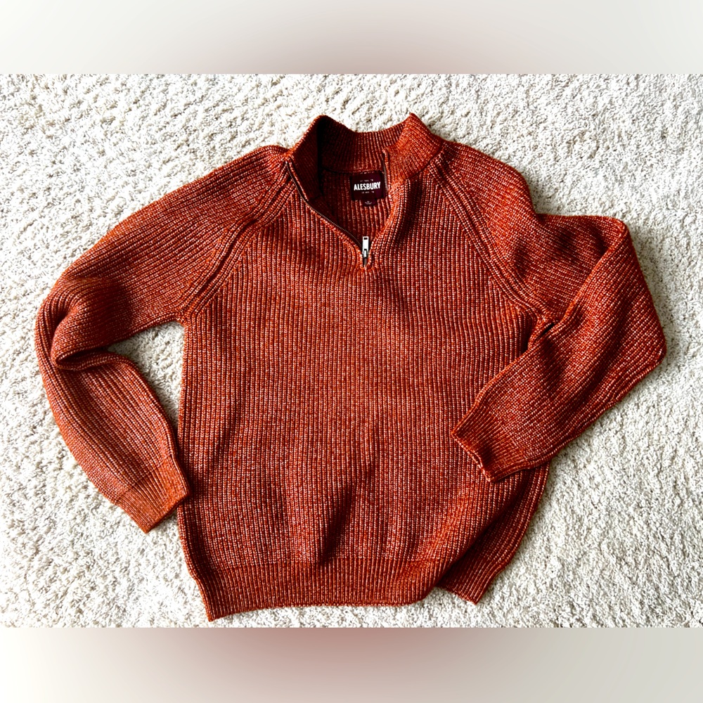 Alesbury Burnt Orange Heather 3/4 Zip Knit Sweater XL